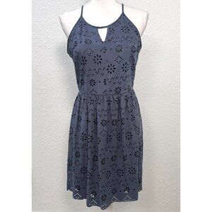 LC Lauren Conrad Womens SMALL Blue Laser Cut Eyelet Microfiber Faux Suede DRESS